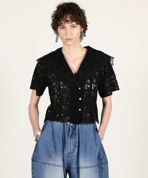 ブラウス シャツ 「2026Summer Pre-Order」スカラップレースセーラーシャツ / Scallop Lace Sailor Shirtの画像
