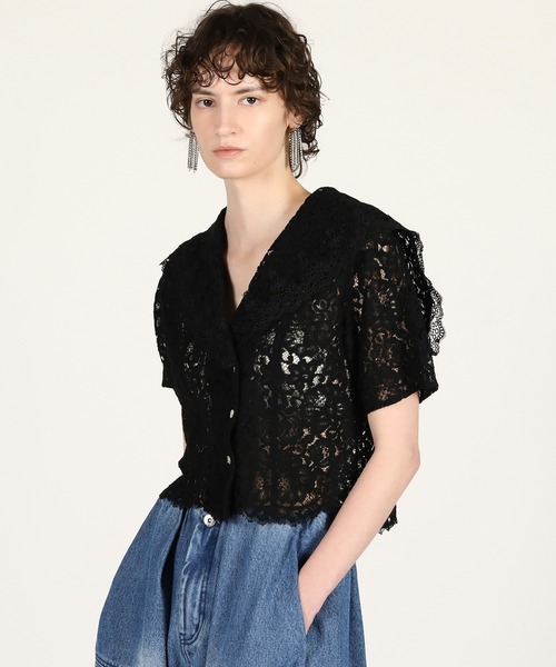 ブラウス シャツ 「2026Summer Pre-Order」スカラップレースセーラーシャツ / Scallop Lace Sailor Shirtの画像