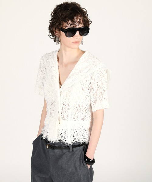 ブラウス シャツ 「2026Summer Pre-Order」スカラップレースセーラーシャツ / Scallop Lace Sailor Shirtの画像