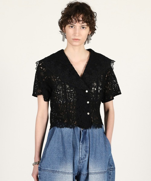 ブラウス シャツ 「2026Summer Pre-Order」スカラップレースセーラーシャツ / Scallop Lace Sailor Shirtの画像