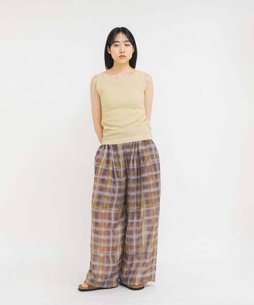 パンツ シアーチェックWIDEパンツ レディースの画像