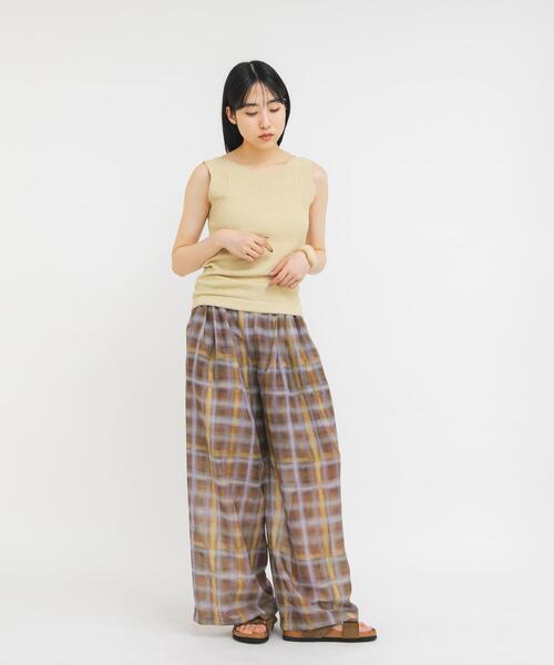 KBF（ケービーエフ） パンツ シアーチェックWIDEパンツ レディース