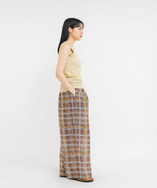 パンツ シアーチェックWIDEパンツ レディースの画像