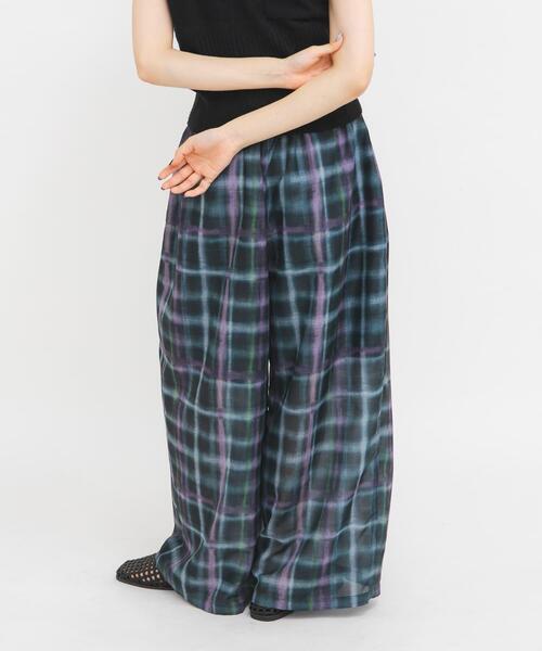 パンツ シアーチェックWIDEパンツ レディースの画像