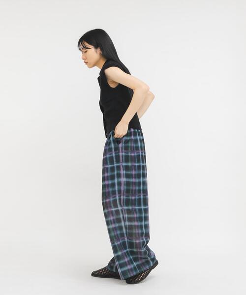 パンツ シアーチェックWIDEパンツ レディースの画像