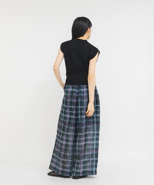 パンツ シアーチェックWIDEパンツ レディースの画像