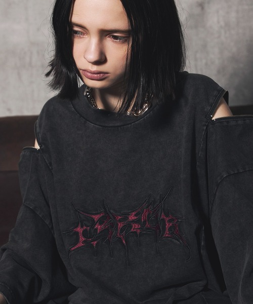 ERAR tシャツ 「ERAR」ヴィンテージライクショルダーZIPトライバルロゴ