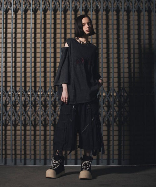ERAR tシャツ 「ERAR」ヴィンテージライクショルダーZIPトライバルロゴ