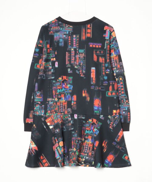 ヴィヴィアンタム　ピーコックプリント柄ワンピース　サイズ42 VIVIENNE TAM（ヴィヴィアンタム） 長袖ワンピース 42 ブラック
