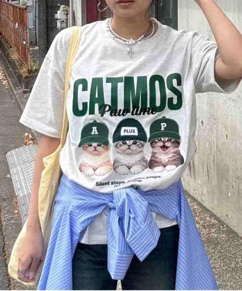 AS KNOW AS（アズノゥアズ） tシャツ 半袖 リアル猫ならびプリント
