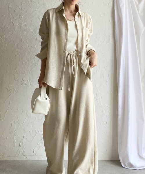 She's Closet セットアップ 長袖 無地 オーバーサイズシャツ ワイド