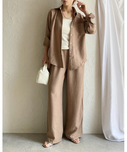 She's Closet セットアップ 長袖 無地 オーバーサイズシャツ ワイド