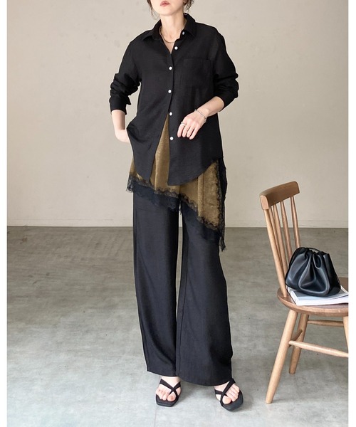 She's Closet セットアップ 長袖 無地 オーバーサイズシャツ ワイド