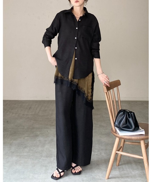 在庫整理中さん【美品】ストフ　セットアップ【Lサイズ相当】 She's Closet セットアップ 長袖 無地 オーバーサイズシャツ ワイド