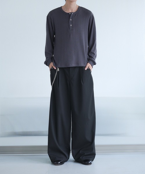 「Adoon plain」 長袖Tシャツ LARGE チャコールグレー メンズ_画像2