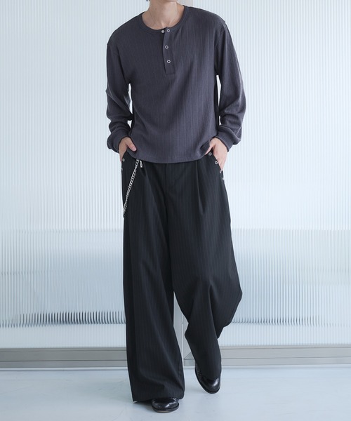 「Adoon plain」 長袖Tシャツ LARGE チャコールグレー メンズ_画像4