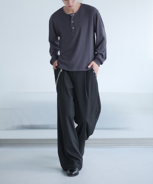 「Adoon plain」 長袖Tシャツ LARGE チャコールグレー メンズ_画像8