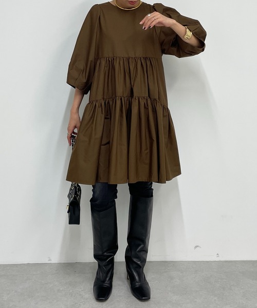 「LOUNGEDRESS」 半袖ワンピース FREE ブラウン レディース_画像5