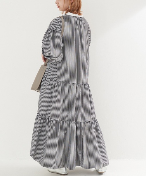 ワンピース シャツワンピース 再入荷 洗える ポケット有 ストライプティアードシャツワンピース 大きいサイズ対応 Zozotown Paypayモール店 通販 Paypayモール