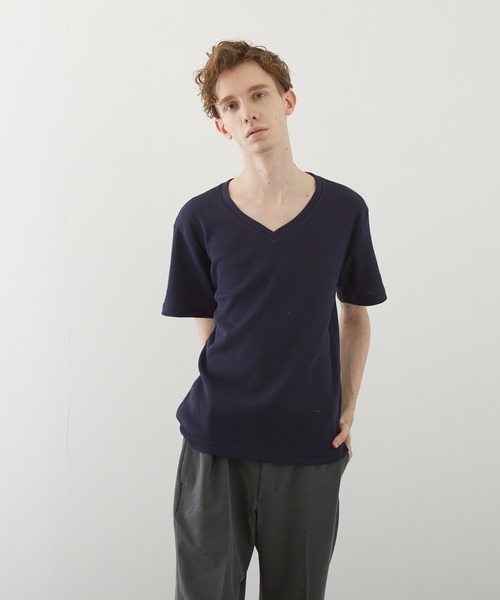 tシャツ 「TONE BY AS」サーマル半袖VネックTEE(BL) メンズ レディース