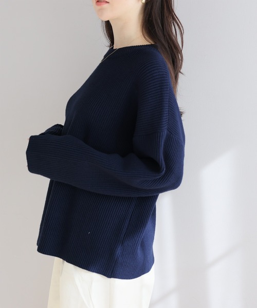 【M】フリンジ クルーネック ニット セーター ドロップショルダー チュニック クルーネック テールカットニットチュニック（ニット/セーター