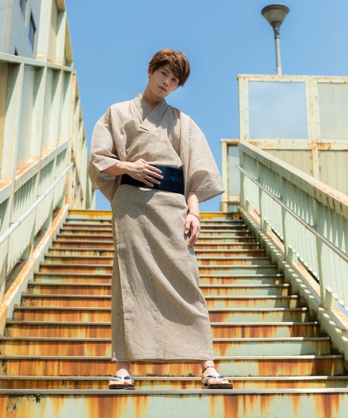 KIMONOMACHI 浴衣 メンズ 5点セット 楊柳浴衣 （浴衣＋角帯＋