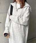 ワンピース セーラーカラー長袖ハーフジップニッ...の詳細画像5