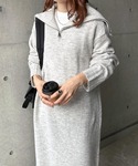 ワンピース セーラーカラー長袖ハーフジップニッ...の詳細画像1
