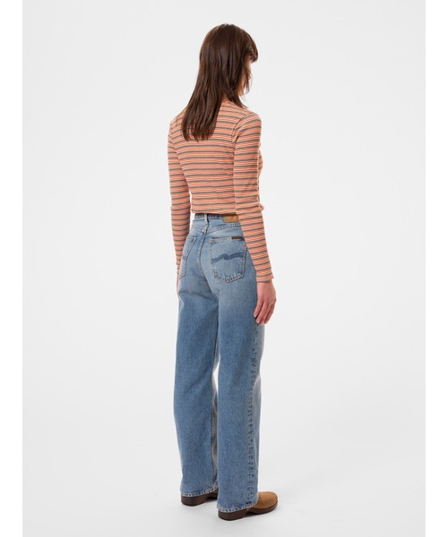 [ JEANS] リブVネックスリムフィットストライプTシャツ adidas（アディダス）の「スリーストライプス Vネック スリム