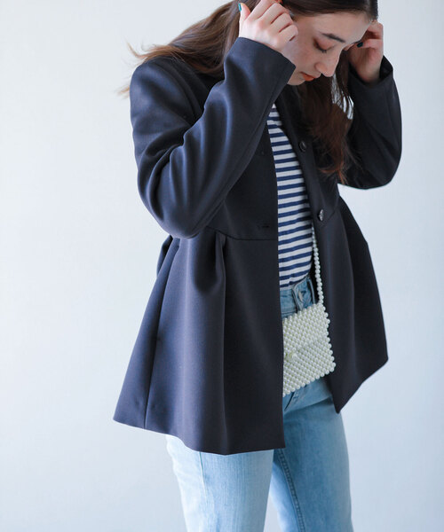 完売　ラトータリテ　【洗える】トリプルクロスペプラムジャケット 洗える】トリプルクロスペプラムジャケット（ノーカラージャケット