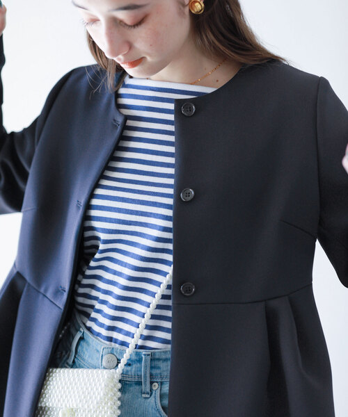 完売　ラトータリテ　【洗える】トリプルクロスペプラムジャケット 洗える】トリプルクロスペプラムジャケット（ノーカラージャケット