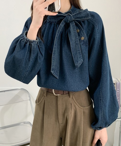 シャツ/ブラウス(長袖/七分) DENIM POOFY BLOUSE Ameri（アメリ）の「DENIM POOFY BLOUSE（シャツ/ブラウス）」 - WEAR