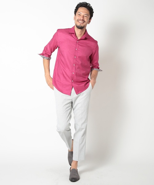 メンズビギ（MEN’S BIGI）/オクシィジュエルストレッチ7分シャツ＜イージーケア・吸水速乾＞ MEN'S BIGI（メンズビギ） シャツ オクシィジュエルストレッチ7分