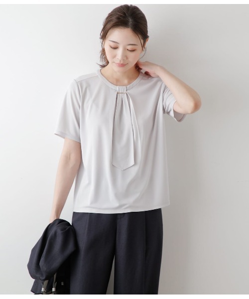 tシャツ ポリエステル強撚スムース フロントタイ半袖プルオーバー レディース