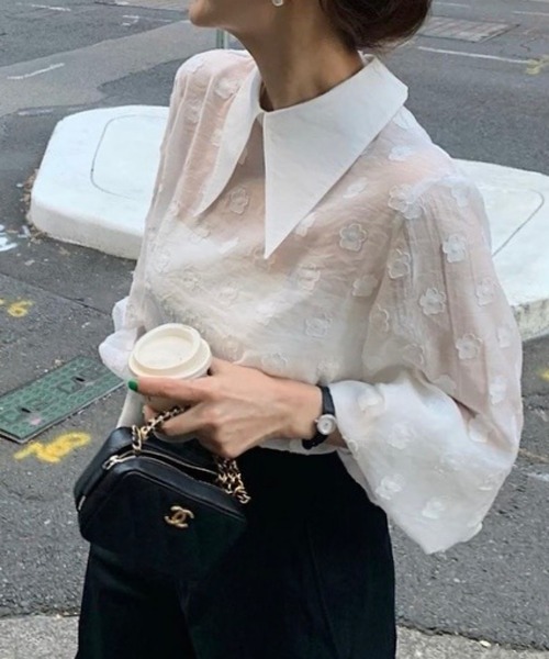 ブラウス シャツ 花柄シアートップスブラウス レディース