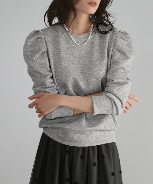ELFRANK tシャツ ショルダーギャザーラメトップス「洗える