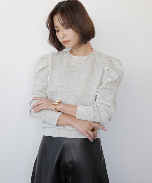 ELFRANK tシャツ ショルダーギャザーラメトップス レディース