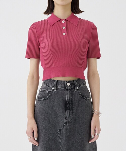 UNITED TOKYO◆ライトショートポロニット/ポロシャツ/FREE/レーヨン/GRY/無地/144333004/// UNITED TOKYO ポロシャツ ポロ 「完売間近！」ライトショート