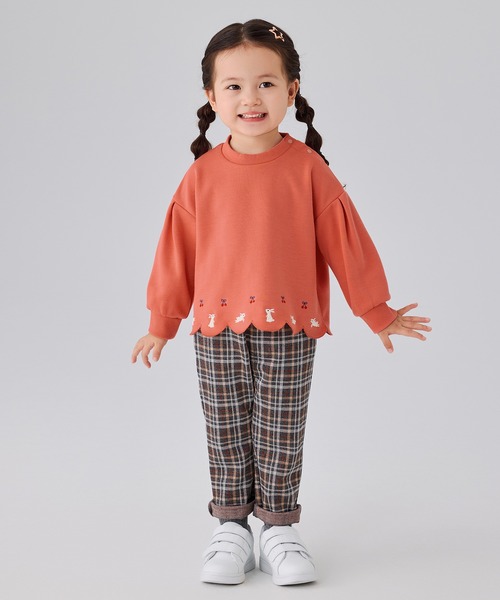 Combi mini トレーナー T/Cポンチ裾スカラ長袖トップス キッズ 子供服