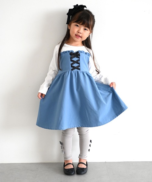 セブンテン　キッズ　ワンピース ブルーアンドホワイトプリントKID'Sワンピース(ネイビー) - seventen