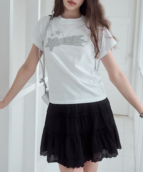 プリントコットン ミニ スカート Birthday room スカート コットンレースミニスカート / cotton