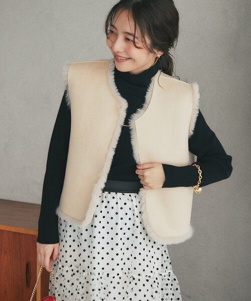 ラブティックボンボン　2WAY　フェイクファーショートジレ 2WAY】フェイクファーショートジレ | La boutique BonBon(ラブ