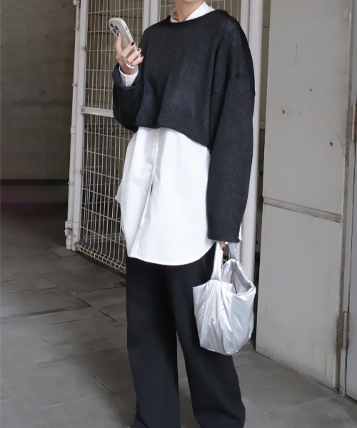 ニット セーター 「hideka select」ラメショートニット / クロップド丈 レディース HEILIS ニット セーター 「hideka select」ラメショートニット