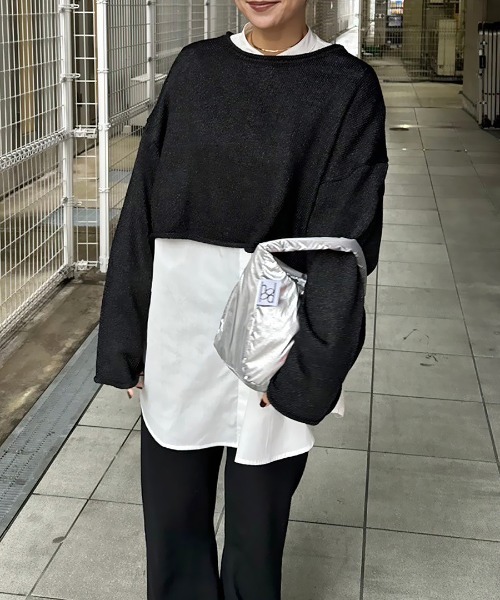 ニット セーター 「hideka select」ラメショートニット / クロップド丈 レディース HEILIS ニット セーター 「hideka select」ラメショートニット
