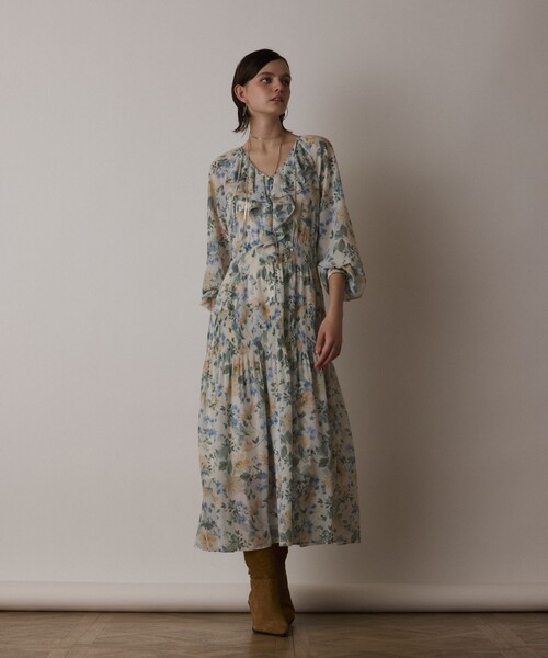 GRACE CONTINENTAL ワンピース フラワープリントカフタンドレス