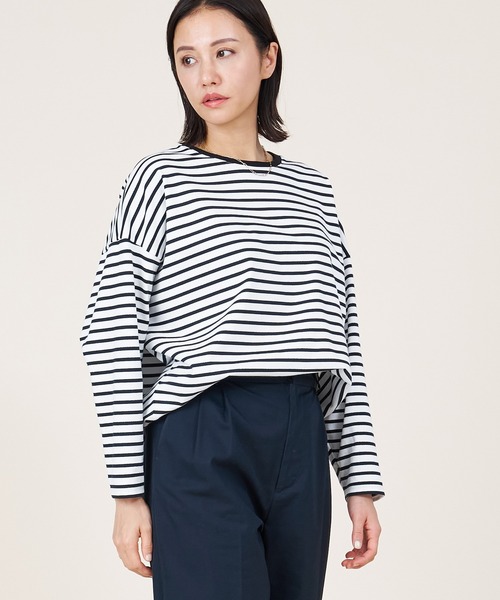 tシャツ 「marmors」border with glitter long t-shirt レディース