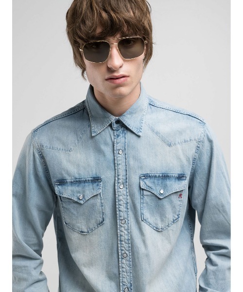 REPLAY denim シャツ 格安品 Lサイズ REPLAY（リプレイ） シャツ R刺繍入りウエスタンデニムシャツ メンズ