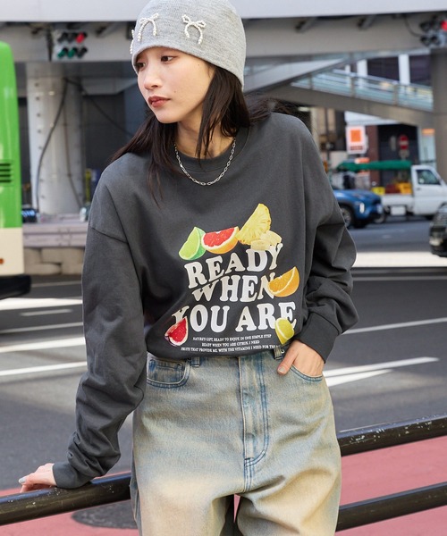 MONO-MART tシャツ オーバーサイズフルーツグラフィックプリント