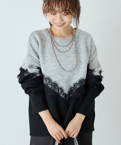 「LAVEANGE」 長袖ニット 3L アイボリー レディース_画像8