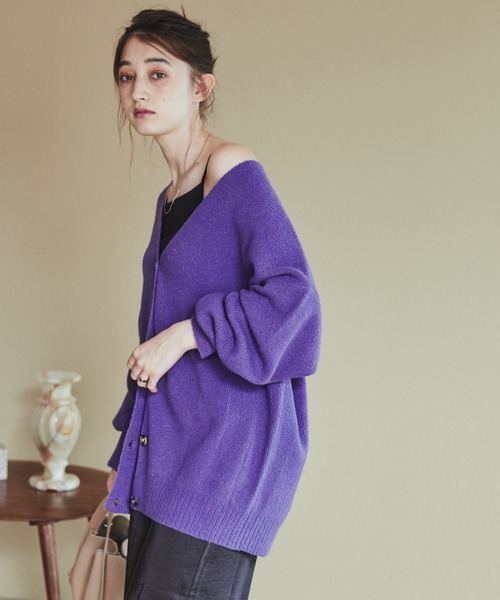 「ANGIE」 ニットカーディガン FREE パープル レディース_画像3